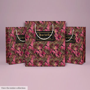 Sacola Para Presentes Média Saco de presente de aquarela de leopardo rosa e do