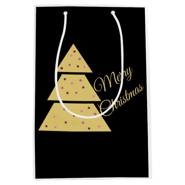 Sacola Para Presentes Média Saco de Presente de Árvore de Natal Dourada (Frente)