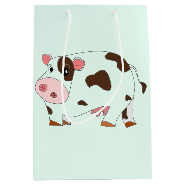 Sacola Para Presentes Média Saco de Presente de Bebê com Vaca Pequena (Frente)