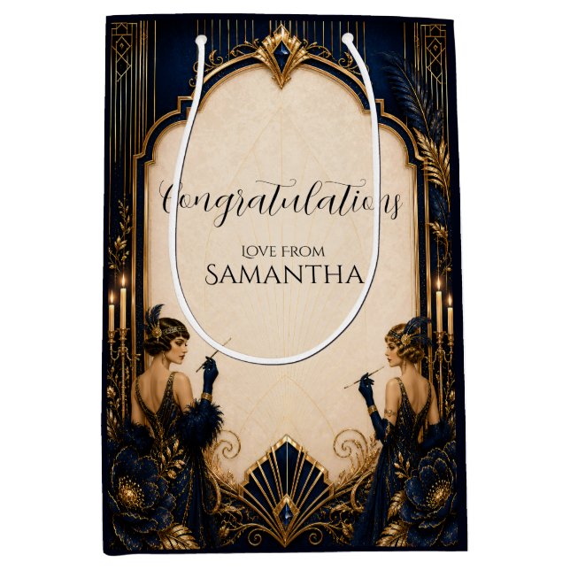 Sacola Para Presentes Média Saco de presente de casamento com garotas flapper  (Frente)