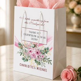 Sacola Para Presentes Média Saco de Presente de Casamento com Onda Rosa e Flor