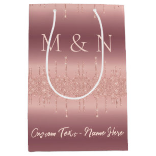 Sacola Para Presentes Média Saco de Presente de Casamento Rose Gold com Nome e