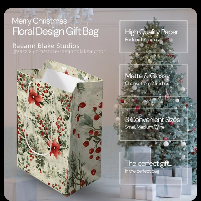 Sacola Para Presentes Média Saco de Presente de Design Floral de Natal (Criador carregado)