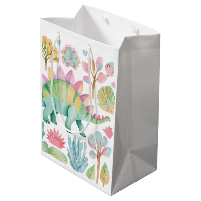 Sacola Para Presentes Média Saco de Presente de Dinossauro para Meninas (Verso inclinado)