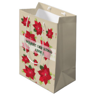 Sacola Para Presentes Média Saco de Presente de Flor de Poinsettia de Natal