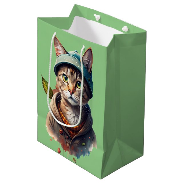 Sacola Para Presentes Média Saco de presente de gato grafite verde (Frente inclinada)