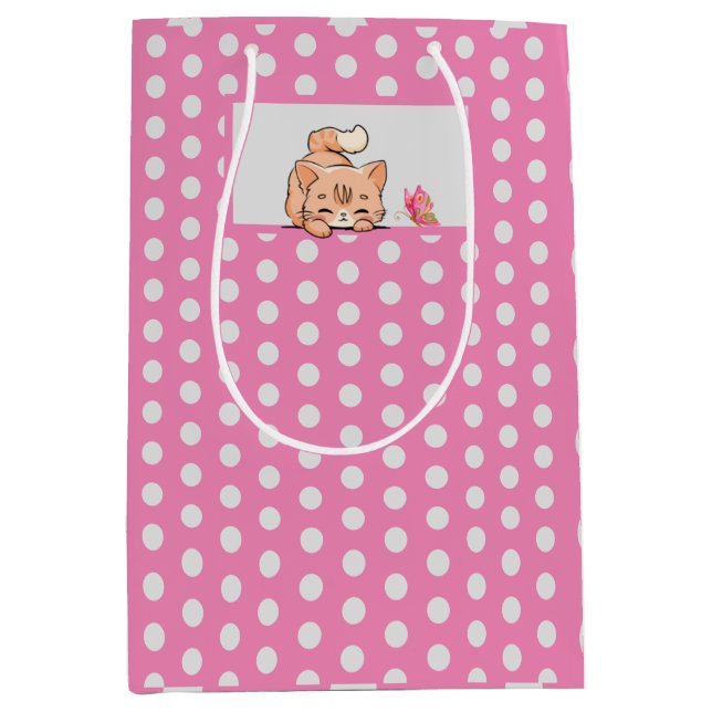 Sacola Para Presentes Média Saco de presente de gato rosa (Frente)