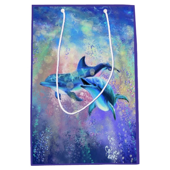 Sacola Para Presentes Média Saco de Presente de Golfinho Feliz Casal (Frente)