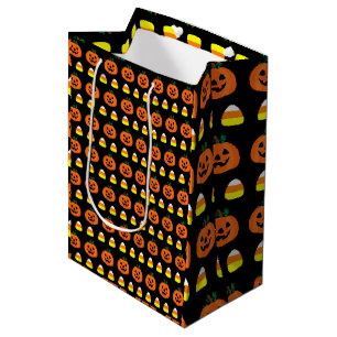 Sacola Para Presentes Média Saco de Presente de Halloween Candy Corn, Abóboras