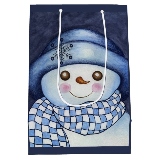Sacola Para Presentes Média Saco de Presente de Homem de Neve Grande (Verso)