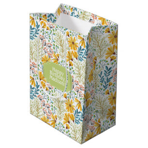 Sacola Para Presentes Média Saco de presente de Ilustração de Flor de Texto Pe