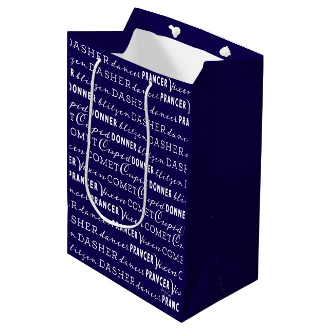 Sacola Para Presentes Média Saco de Presente de Natal Azul e Branco | Rena de  (Frente inclinada)