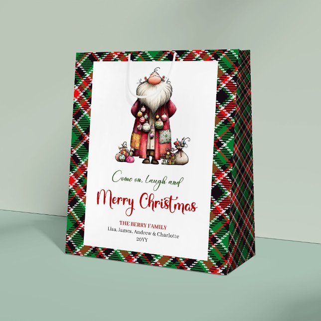 Sacola Para Presentes Média Saco de Presente de Natal Chic e Divertido com Let (Chic Funny Santa Hand Lettered Holiday Gift Bag)