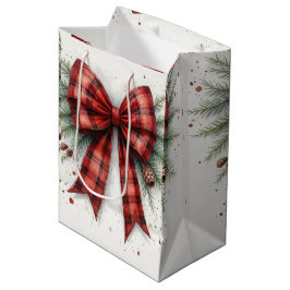 Sacola Para Presentes Média Saco de Presente de Natal com Laço de Aquarela Ver