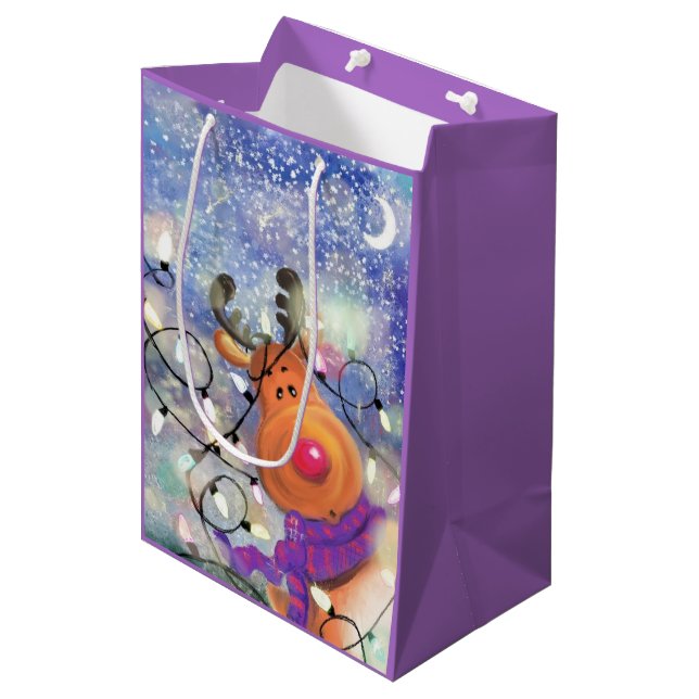 Sacola Para Presentes Média Saco de Presente de Natal de Renas Engraçadas (Frente inclinada)