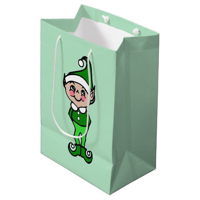 Sacola Para Presentes Média Saco de Presente de Natal do Elfo Retro (Frente inclinada)