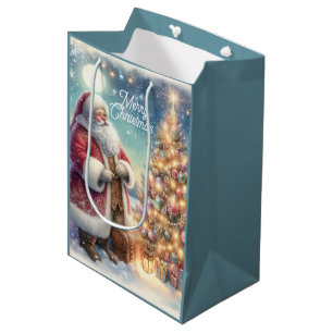 Sacola Para Presentes Média Saco de Presente de Natal do Papai Noel Vintage