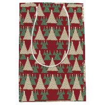 Saco de Presente de Natal em Burgundy e Dourado