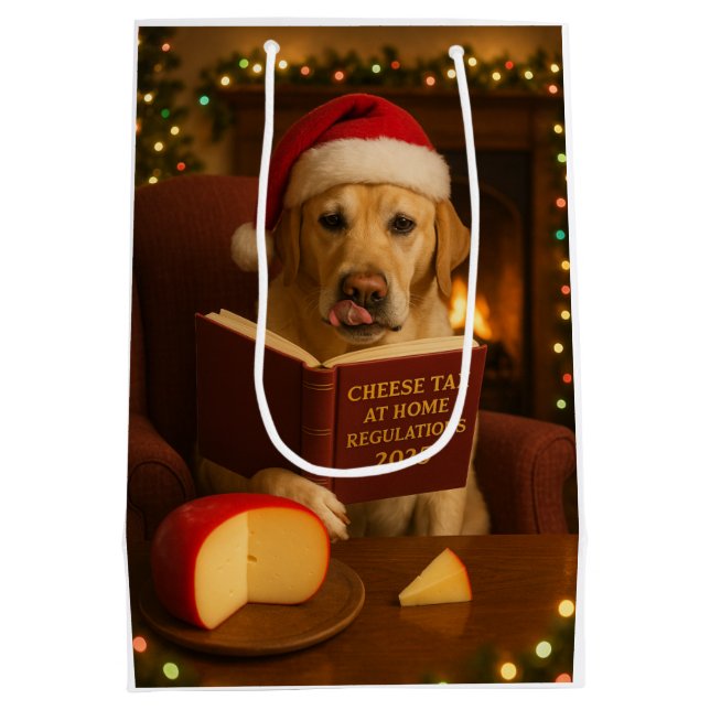 Sacola Para Presentes Média Saco de presente de Natal ft. um labrador amarelo (Verso)