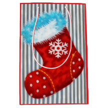 Saco de Presente de Natal Médio com Arte de Meia d