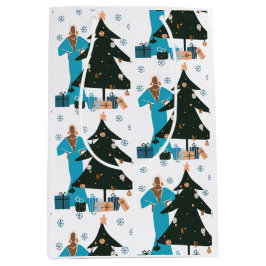 Sacola Para Presentes Média Saco de Presente de Natal Menina Preta Cabelo Bran