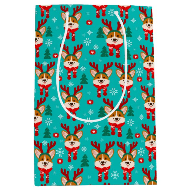 Sacola Para Presentes Média Saco de presente de Natal para Corgi (Frente)
