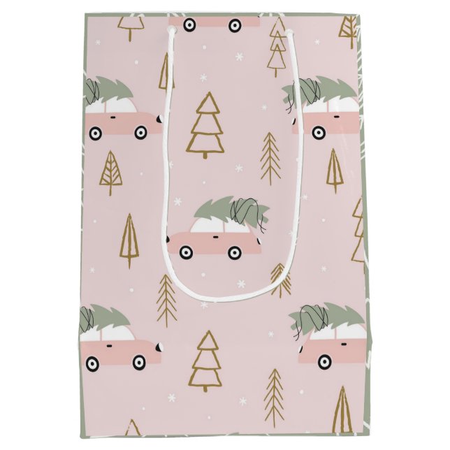Sacola Para Presentes Média Saco de Presente de Natal Rosa (Verso)