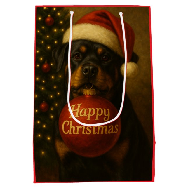 Sacola Para Presentes Média Saco de presente de Natal Rottweiler (Verso)