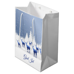 Sacola Para Presentes Média Saco de Presente de Natal Veado Azul God Jul