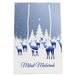 Sacola Para Presentes Média Saco de Presente de Natal Veado Azul Milad Mubarak