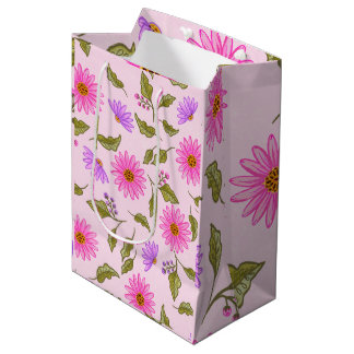 Sacola Para Presentes Média Saco de presente de papel com flores cor-de-rosa d