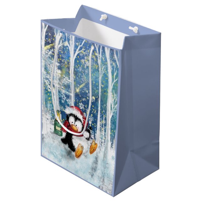 Sacola Para Presentes Média Saco de Presente de Pinguim de Natal (Frente inclinada)