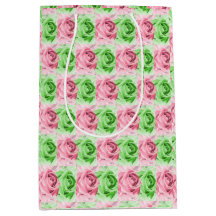 Saco de Presente de Rosa Verde e Rosa Elegante