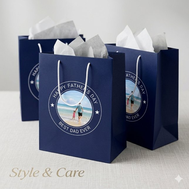 Sacola Para Presentes Média Saco de Presente Dia dos Pais Estilo Clássico Azul (Classic Style Fathers Day Navy Medium Gift Bag)