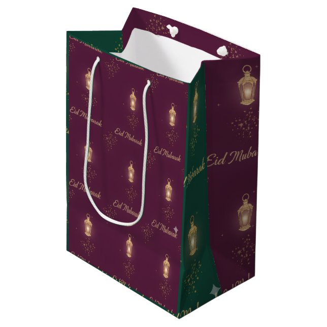 Sacola Para Presentes Média Saco de Presente Eid Magenta/Verde (Frente inclinada)