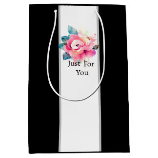 Sacola Para Presentes Média Saco de Presente Elegante Rosa Creme Listras Preta