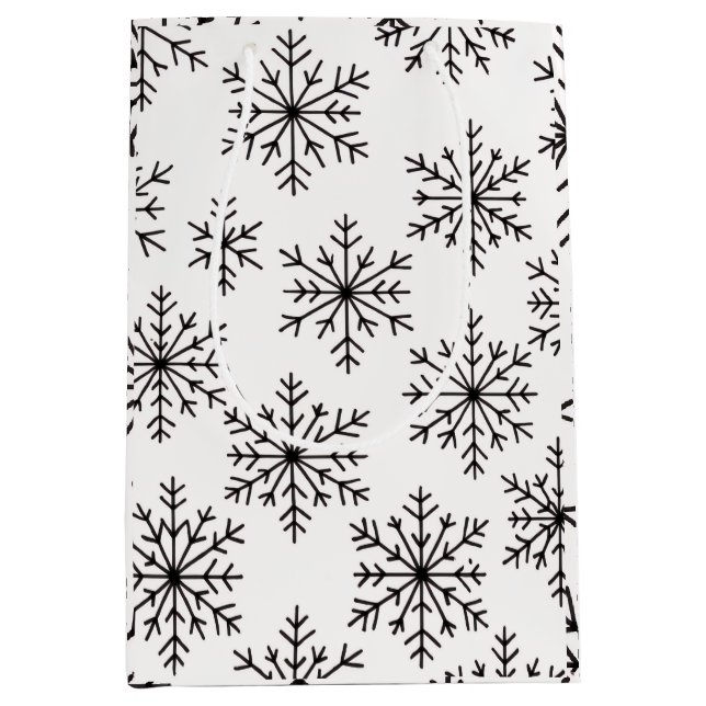 Sacola Para Presentes Média Saco de Presente Floco de Neve Preto e Branco – Mi (Frente)