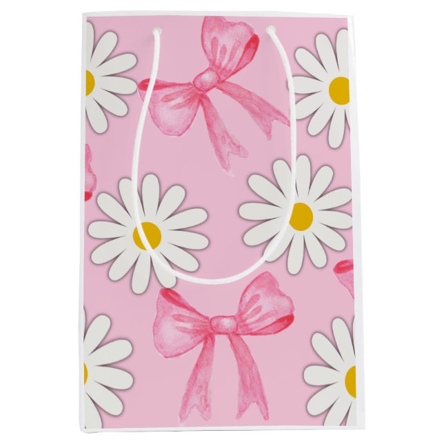Sacola Para Presentes Média Saco de presente Flor e Laço de Margarida (Frente)