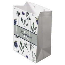 Sacola Para Presentes Média Saco de presente floral com monograma em aquarela