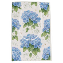 Sacola Para Presentes Média Saco de Presente Floral de Hortênsia Azul | Linho