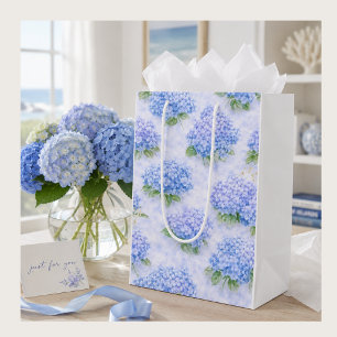 Sacola Para Presentes Média Saco de Presente Floral de Hortênsia Azul Linho
