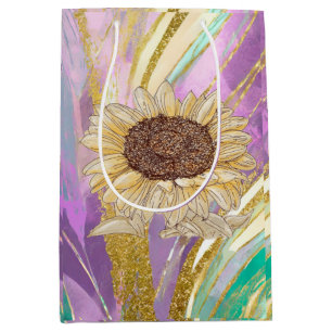 Sacola Para Presentes Média Saco de Presente Floral Metálico de Girassol