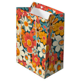 Sacola Para Presentes Média Saco de Presente Floral Retro Daisy