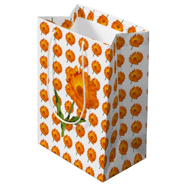 Sacola Para Presentes Média Saco de Presente - Flores de Calêndula (Verso inclinado)