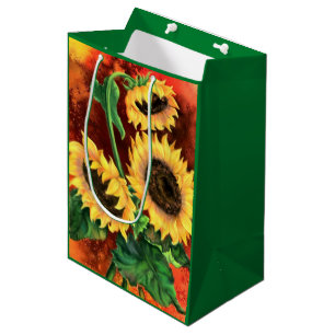 Sacola Para Presentes Média Saco de Presente Girassóis Amarelos