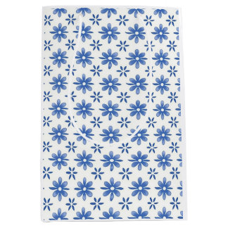 Sacola Para Presentes Média Saco de Presente Jardim Floral Blue Daisy