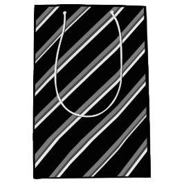 Sacola Para Presentes Média Saco de Presente Listras Diagonais Preto e Branco