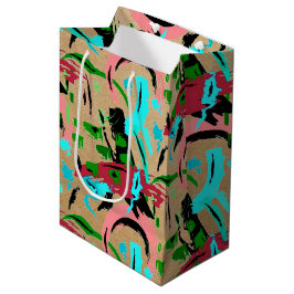 Sacola Para Presentes Média Saco de presente médio abstrato rosa e aqua