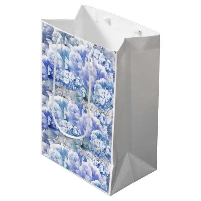 Sacola Para Presentes Média Saco de presente médio com buquê misto azul monocr (Frente inclinada)