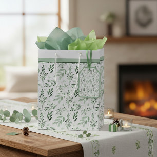 Sacola Para Presentes Média Saco de presente médio com folhas verdes